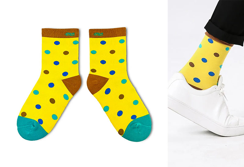 大圓點襪-黃 厚襪款(2種尺寸) 